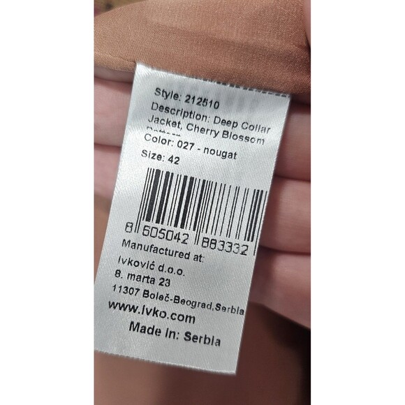 Ivko Women Deep Collar Cherry Blossom Jacket Blazer- Nougat Size XL (42) NEW - Picture 8 of 13